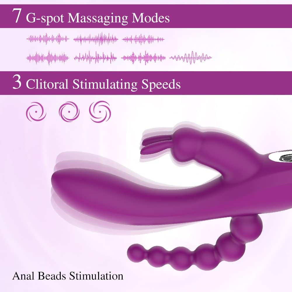 3 in 1 G-Spot Rabbit Anal Dildo Vibrator Adult Sex Toys with 7 Vibrating Modes for Women - Adorime Silicone Waterproof Rechargeable Clitoris Vagina Stimulator Massager Sex Things for Solo or Couples