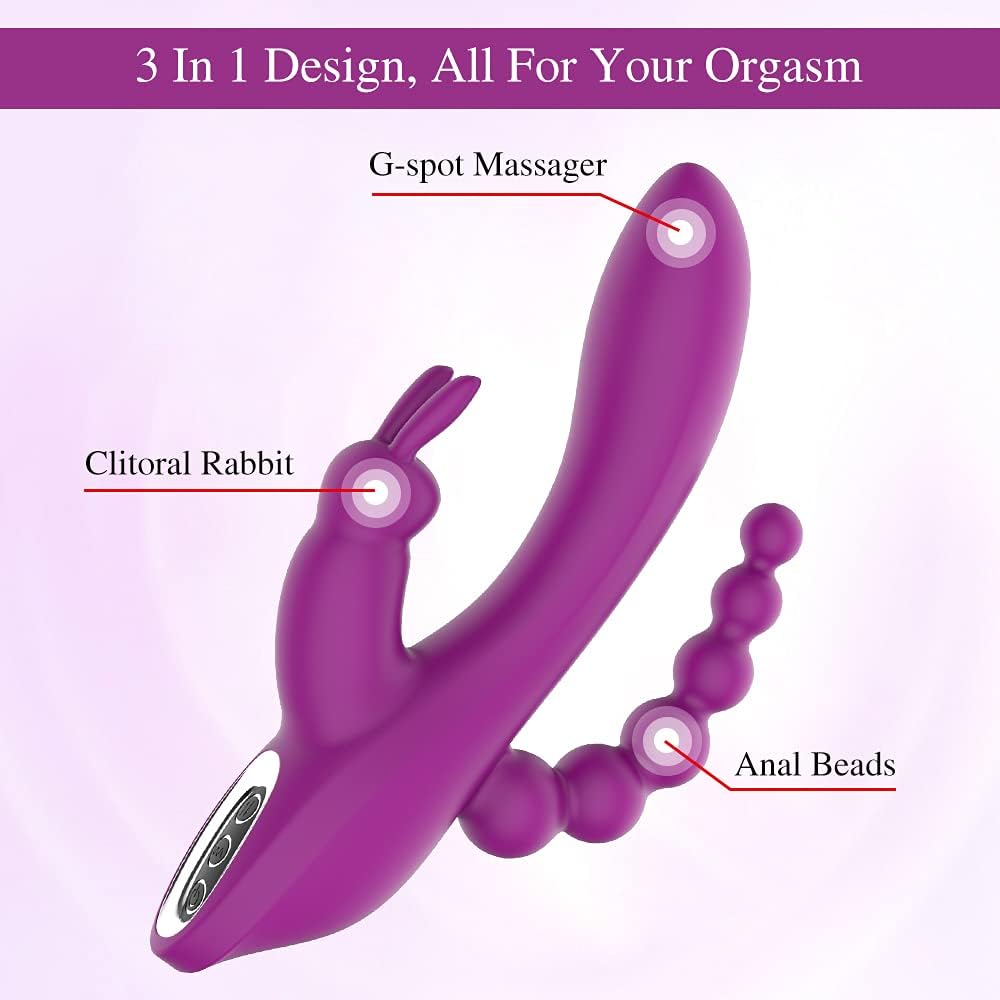 3 in 1 G-Spot Rabbit Anal Dildo Vibrator Adult Sex Toys with 7 Vibrating Modes for Women - Adorime Silicone Waterproof Rechargeable Clitoris Vagina Stimulator Massager Sex Things for Solo or Couples