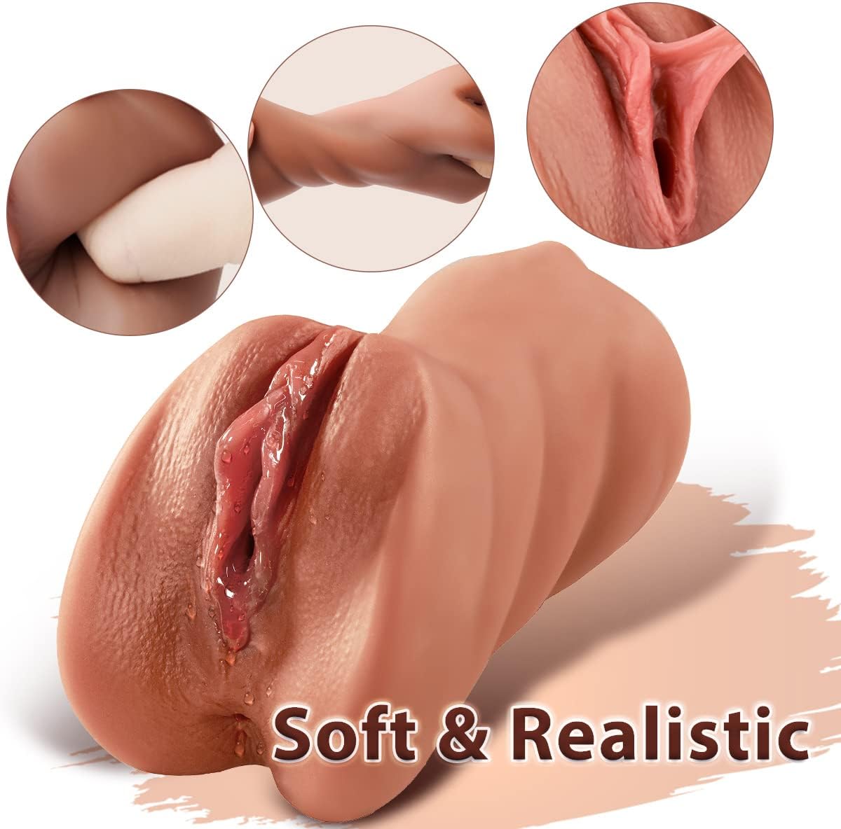 3 in 1 Pocket Pussy Male Masturbators with Lifelike Face, Sex Doll with Realistic Textured Mouth Vagina and Tight Anus, Masturbator Deep Throat Oral Adult Sex Toys for Men Masturbation (Brown)