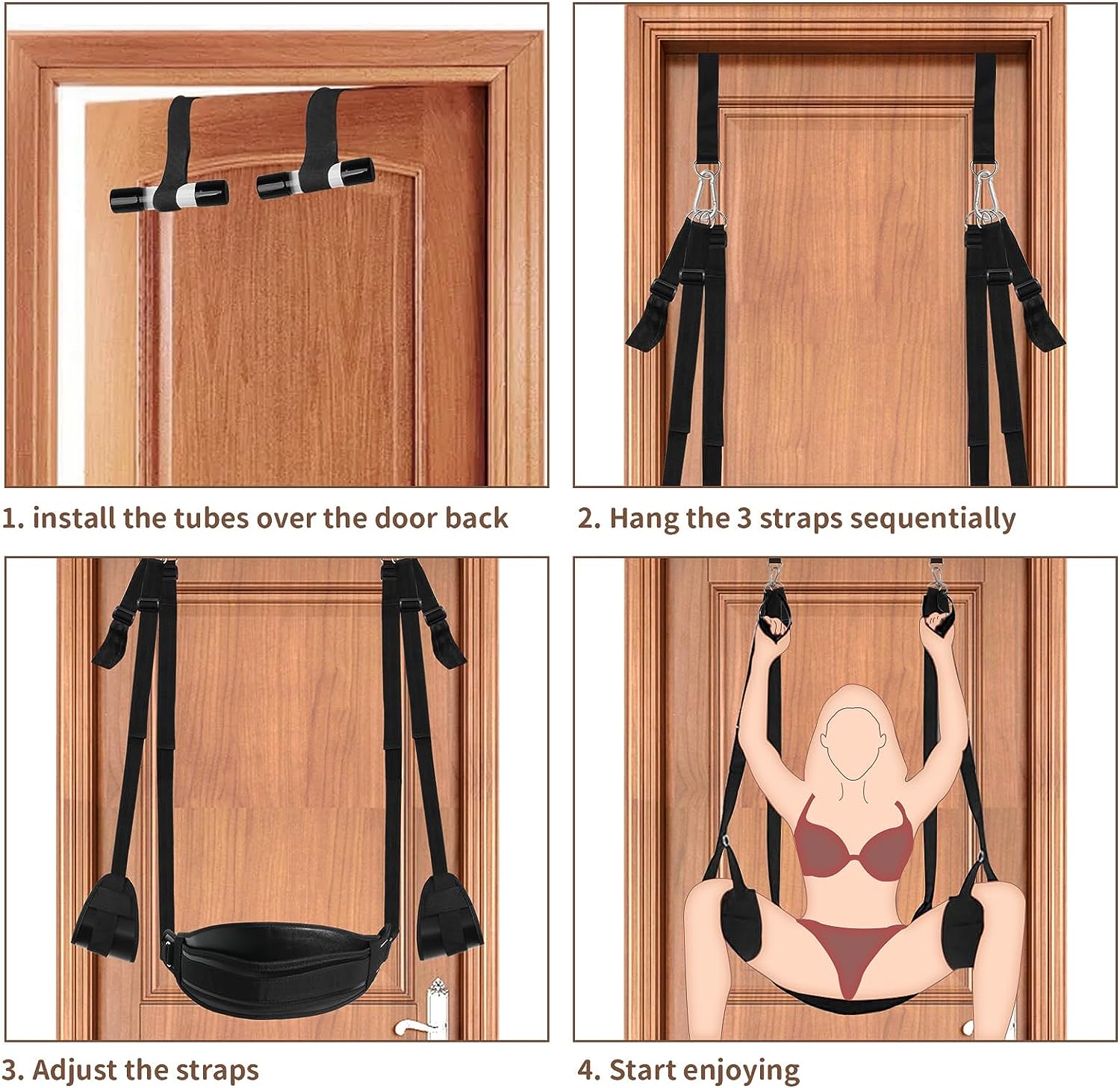 BDSM Door Sex Swing with Seat, Bondage Slave Newest Leather Soft Plush Sex Slings with Adjustable Straps, Hanging Door Handcuffs Leg Restraints Spreader Adult Sex Toys for Couple, Holds up to 300lbs