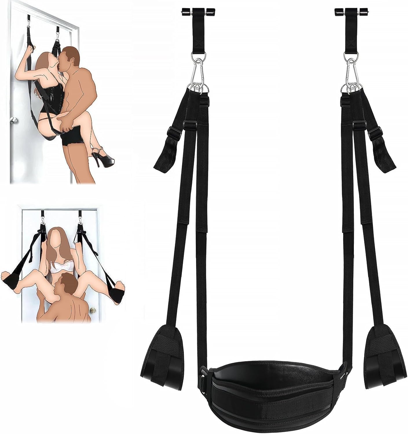 BDSM Door Sex Swing with Seat, Bondage Slave Newest Leather Soft Plush Sex Slings with Adjustable Straps, Hanging Door Handcuffs Leg Restraints Spreader Adult Sex Toys for Couple, Holds up to 300lbs