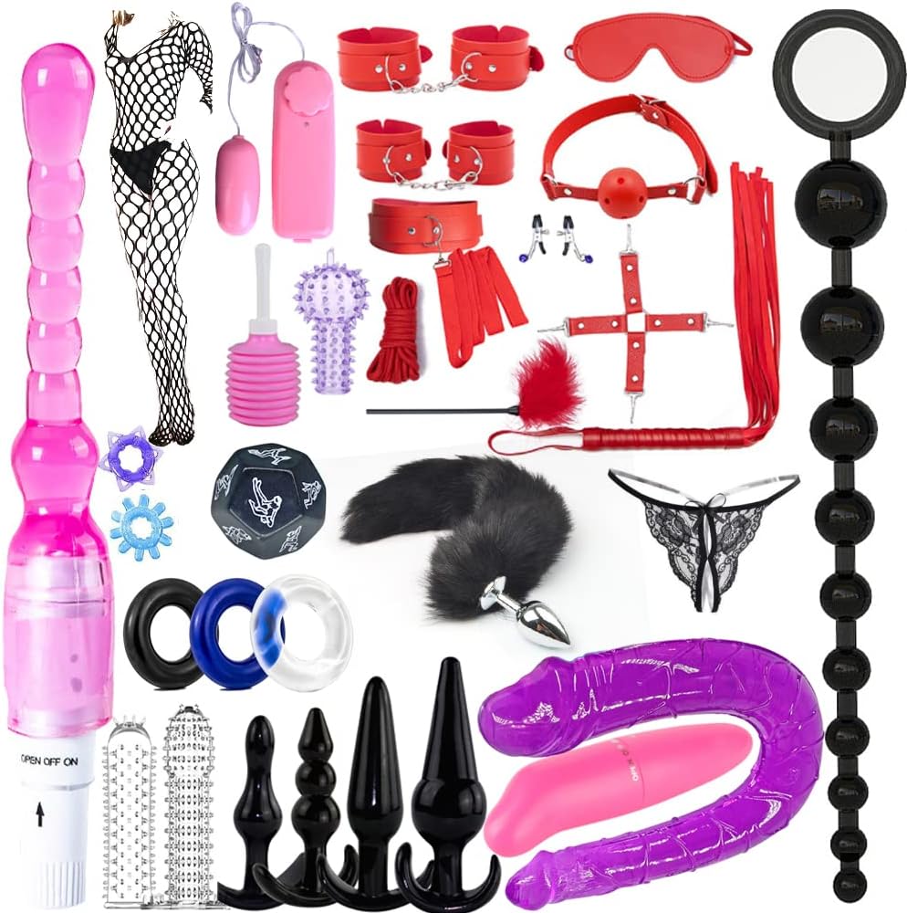 BOXIFA 32Pcs SM Bondage Restraint Vibrator Silicone Anal Plug Dildo Sex Toys for Butt Plug 111