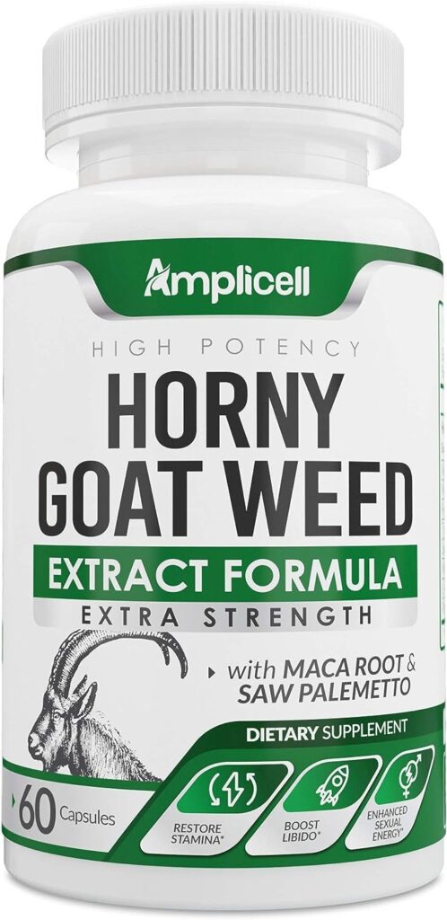 Horny Goat Weed - Natural Female  Male Enhancement Pills with L Arginine, Tongkat Ali, Panax Ginseng  Maca Root Powder - Horny Goat Weed for Men  Women Health - Mood Boost  Energy Pills - 60 Caps