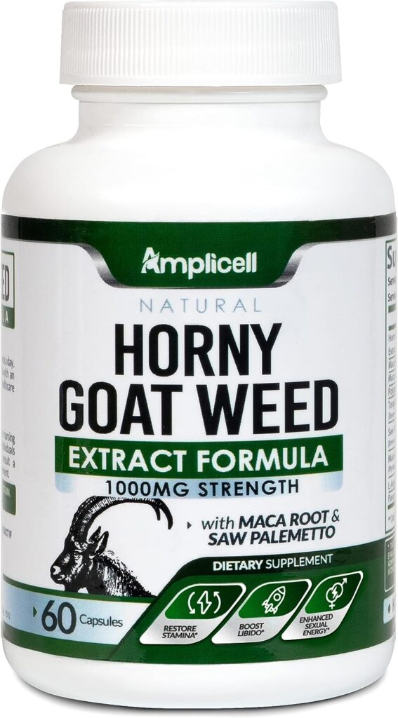 Horny Goat Weed - Natural Female  Male Enhancement Pills with L Arginine, Tongkat Ali, Panax Ginseng  Maca Root Powder - Horny Goat Weed for Men  Women Health - Mood Boost  Energy Pills - 60 Caps