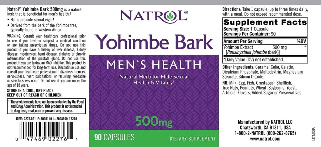 Natrol Yohimbe Bark 500mg Capsules, 90 Count