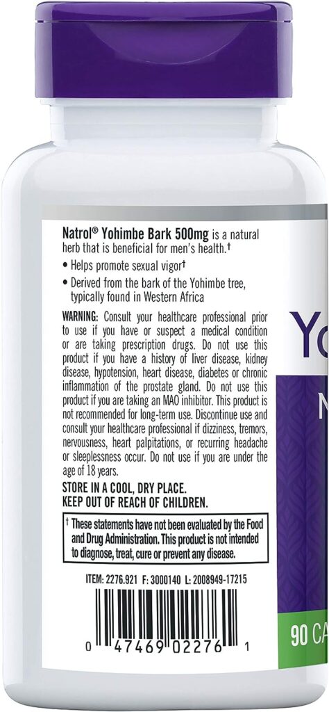 Natrol Yohimbe Bark 500mg Capsules, 90 Count