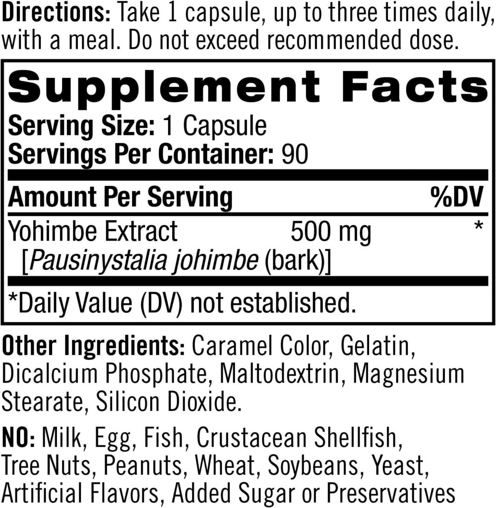 Natrol Yohimbe Bark 500mg Capsules, 90 Count