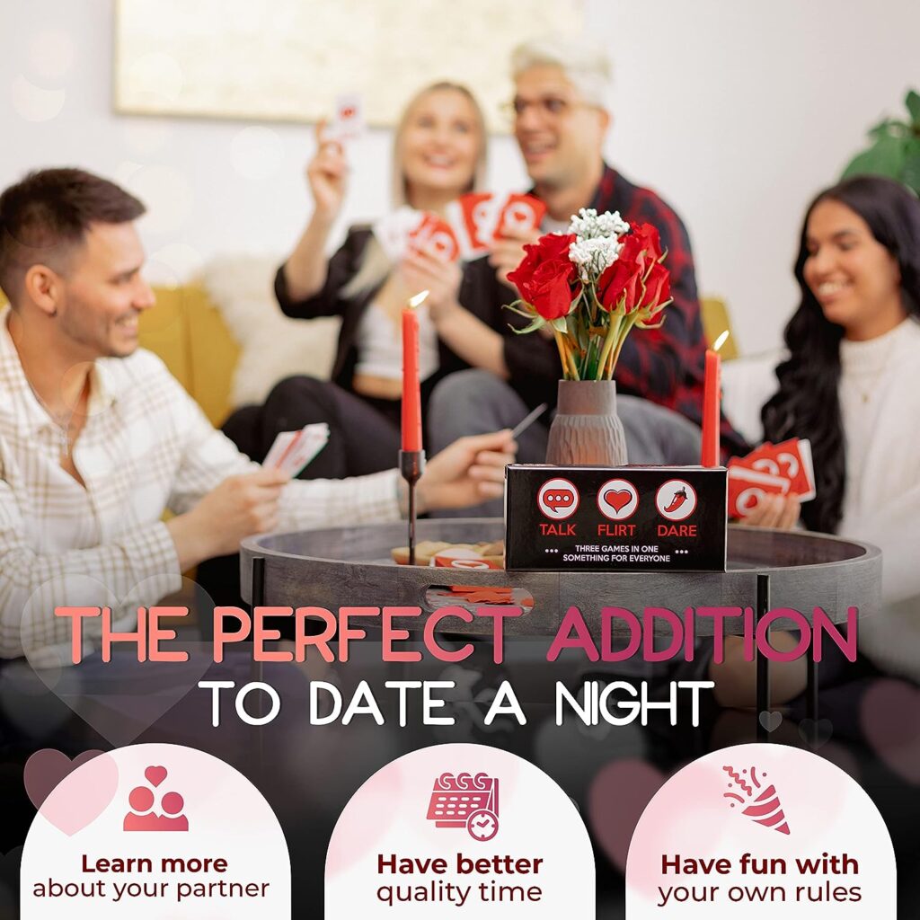 Romantic Game for Couples - Couples Gift - Perfect Date Night Ideas - Girlfriend, Boyfriend, Newlywed, Wife or Husband. 3-in-1:Talk, Flirt, Dare. Reignite and Deepen Relationship with Your Partner.