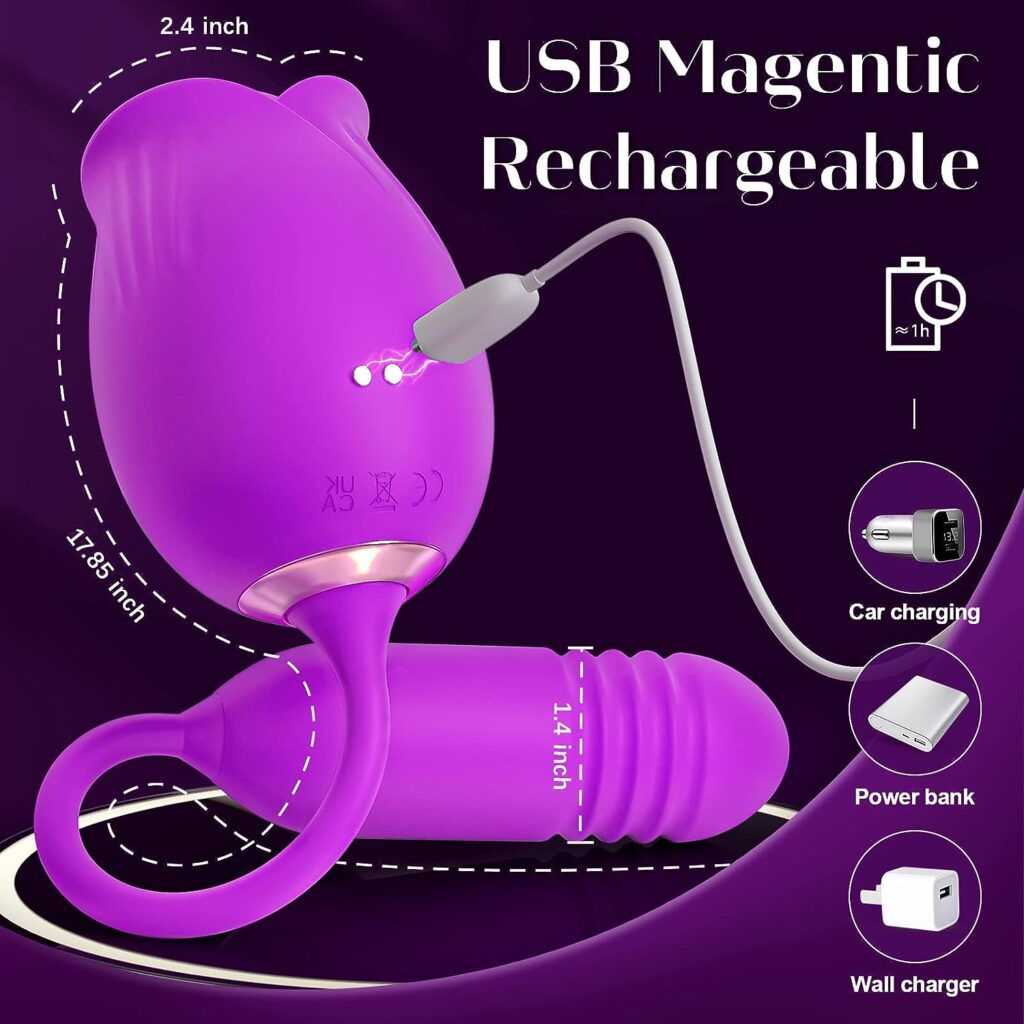 Rose Sex Toys for Women – Upgraded Rose Sex Stimulator for Women with 18 Sucking Thrusting Dildo G Spot Vibrator Clitoral Stimulator, Rose Sex Sucker Adult Sex Toys Games for Woman Couples Pleasure