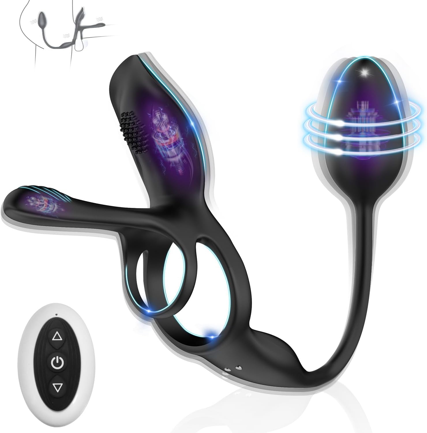 Vibrating Cock Ring Anal Plug Vibrator with 10 Vibration Settings, EVYLEEN 3 in 1 Sex Toys Penis Ring Vibrators Adult Toys, Remote Control Vibrating Butt Plug Male Sex Toys for Men, Couple Sex Toys