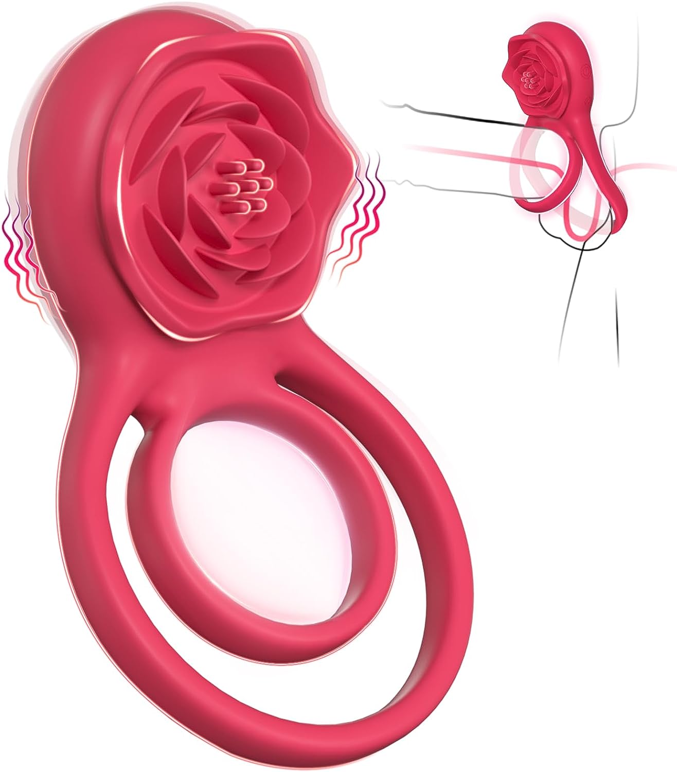 Vibrating Cock Ring with Rose Clitoral Stimulator, Pleasure Penis Ring Vibrator Couples Adult Sex Toys for Men Women, 7 Vibrations Male Couple Sex Toy Clitoris Vibrator, Cock Rings Vibrators for Men