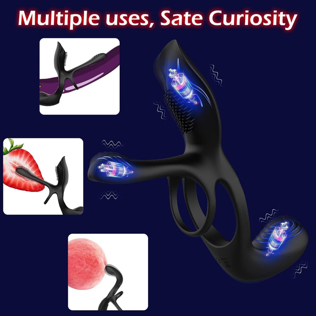 Vibrator for Couple, 3 in 1 Vibrating Cock Ring with 10 Modes, Mens Penis Rings Vibrators, Perineum Mens Vibrator, G spot, Clitorals Stimulator for Women, Sex Novelties, Adult Sex Toys  Games Black