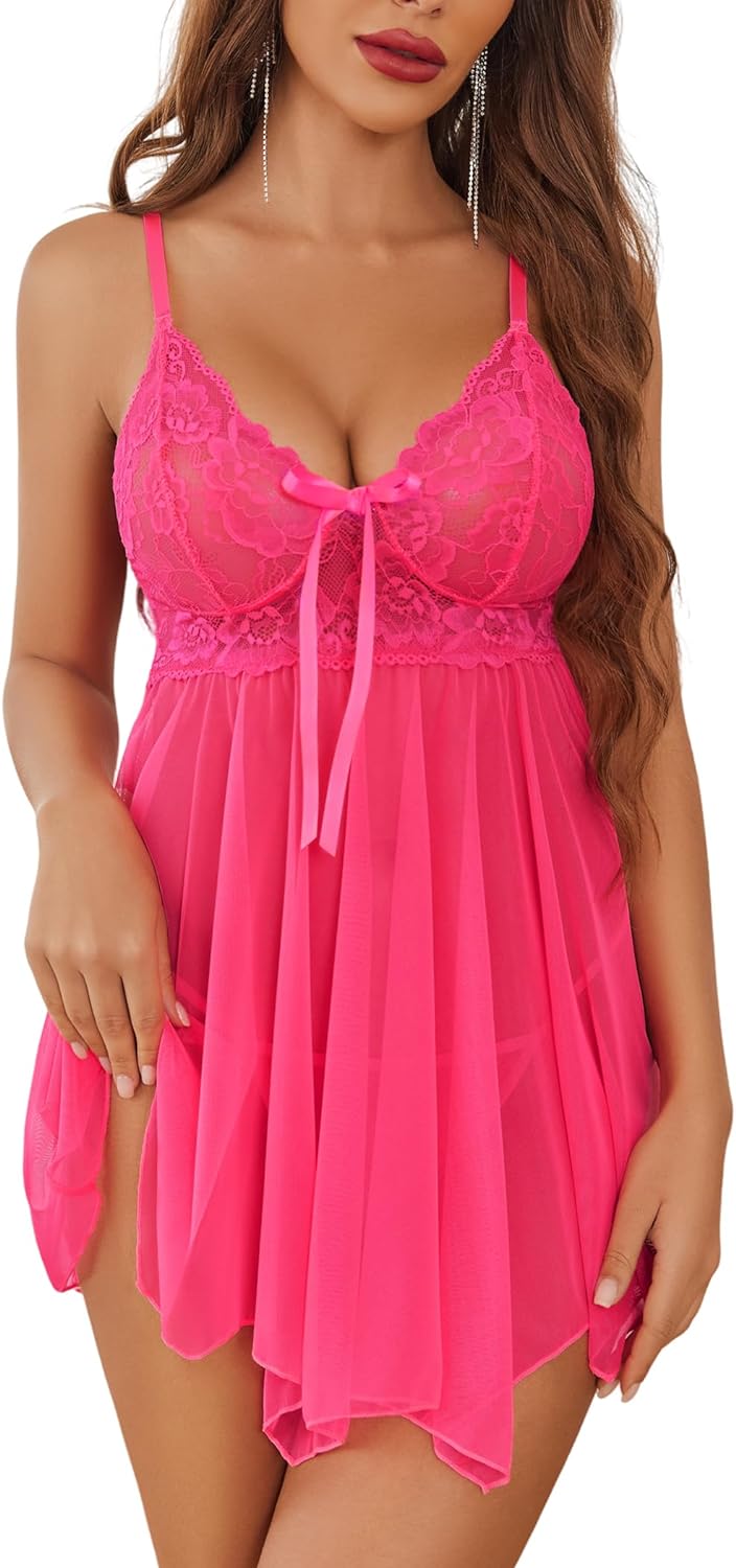 Avidlove Women Lingerie Babydoll Lace Nightgown Mesh Chemise Boudoir Nighty Teddy Lingerie