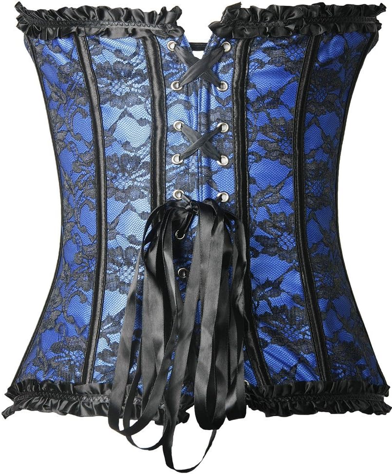 Chaos World Women Emboridery Blue Corset Top Sexy Lingerie Sets