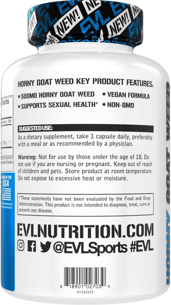 EVL Horny Goat Weed for Men - Invigorating Male Enhancing Supplement for Performance Size Energy and Stamina with Horny Goat Weed Extract - Male Libido Booster Testosterone Supplement for Men