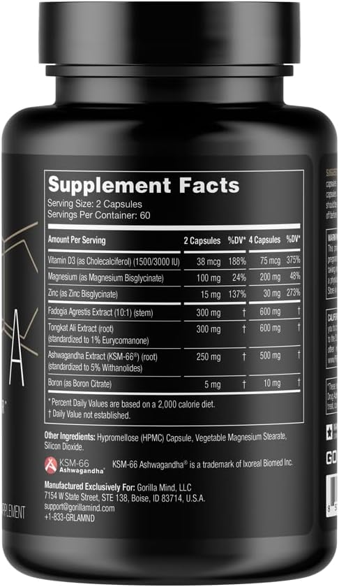 Gorilla Mind Sigma Testosterone Booster - Made with Tongkat Ali and Fadogia Agrestis Extract to Support Higher Testosterone Level (120 Capsules)