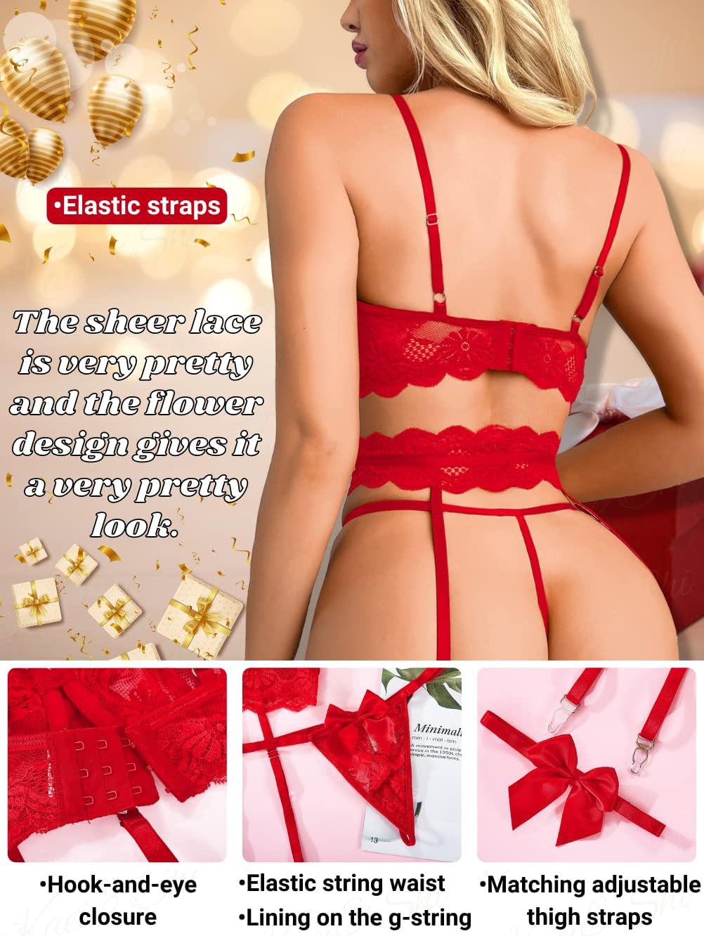 KaeiShi —Valentines Surprise— Gifts For Him, Satin Bow, Sexy Garter Lingerie