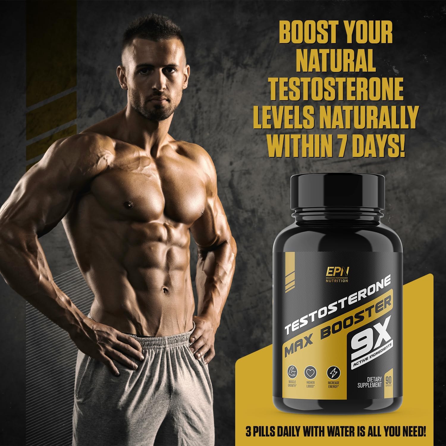 Testosterone MAX Booster | #1 Rated Test Booster Supplement for Men, Extra Strength | Gain Muscle Mass, Boost Libido, Increase Energy  Drive | 8 Powerful Active Ingredients - 90 Capsules